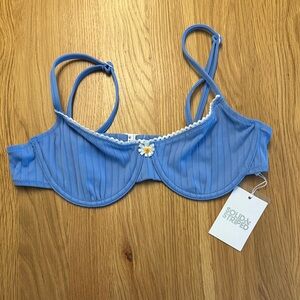 SOLID & STRIPED Blue Swim Bra with Daisy Detail